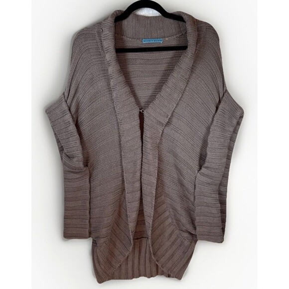 Alice + Olivia‎ Wool Blend Womens Large Knit Cardigan Sweater Oversized Taupe - Picture 1 of 11